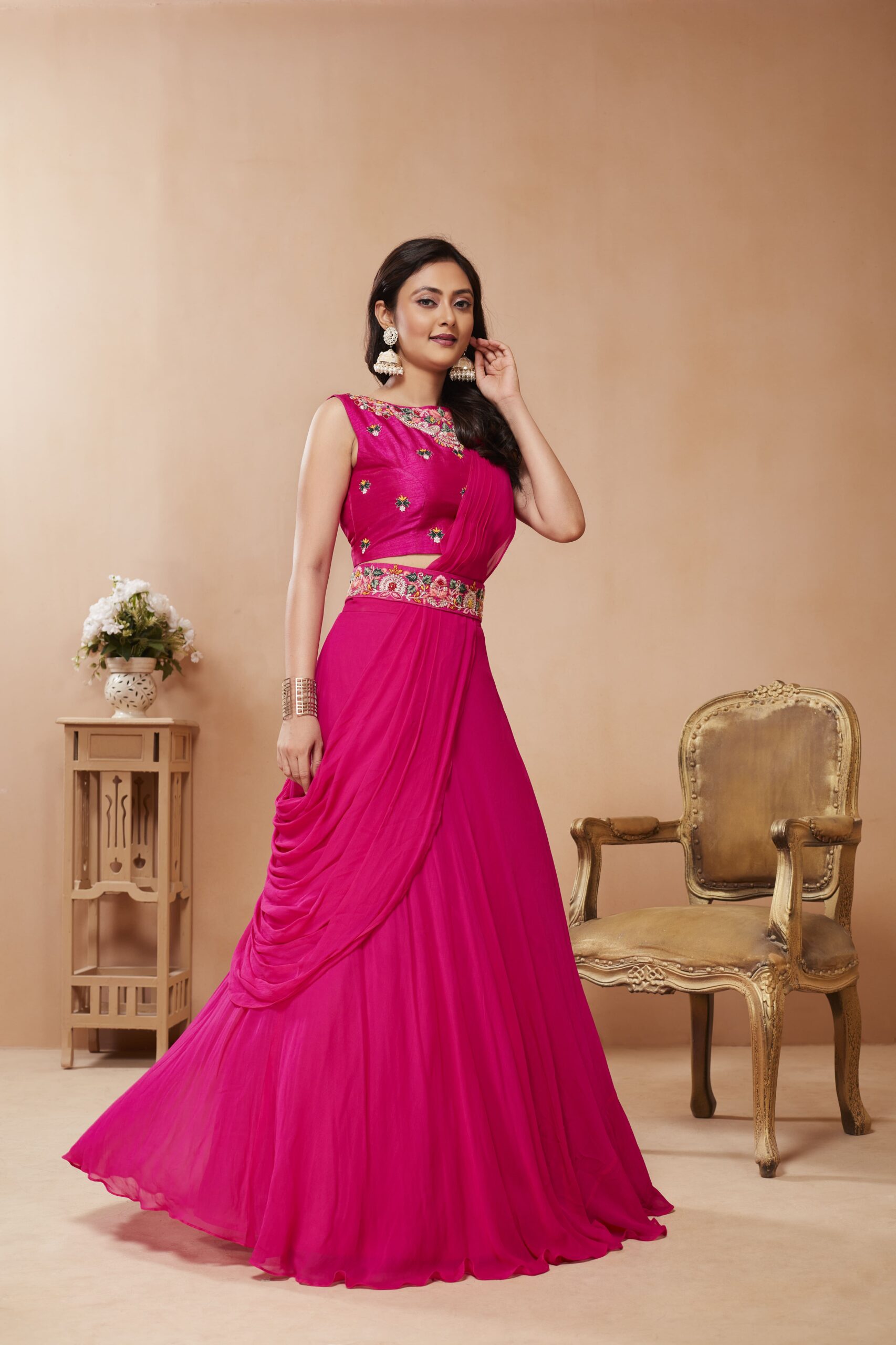 Indo-Western gown with a drape buy in New Delhi
