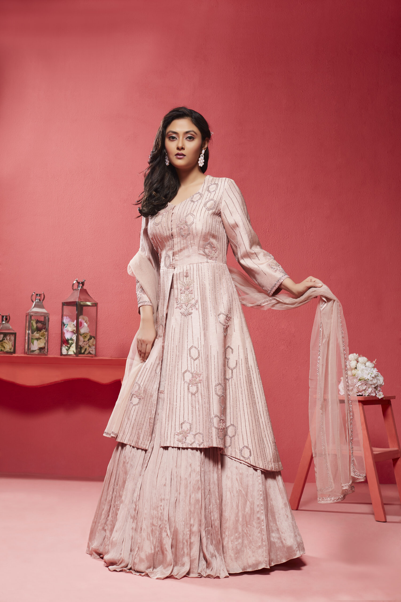 Gajari Pink Indowestern Palazzo Suit With Jacket | Party wear indian dresses,  Indian gowns dresses, Party wear dresses
