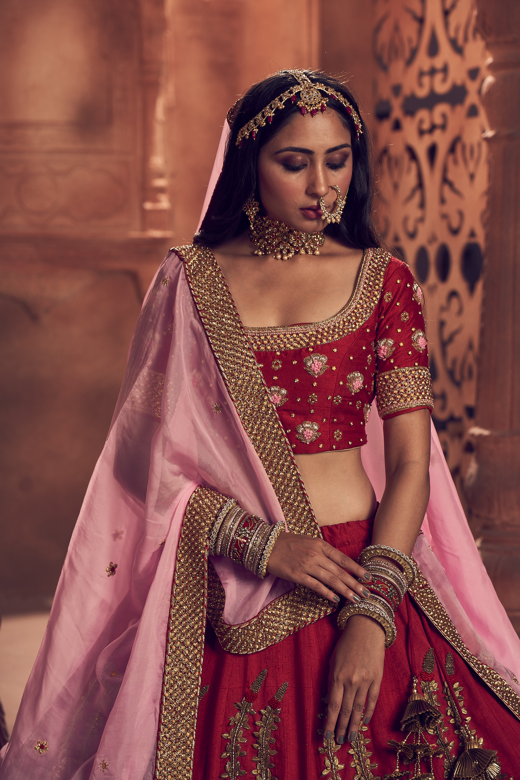 A- Line Semi-Stitched Luxuriant Thread - Zari Work On Net Bridal Lehenga  Choli In Pink, Size: Free Size at Rs 8999 in Surat