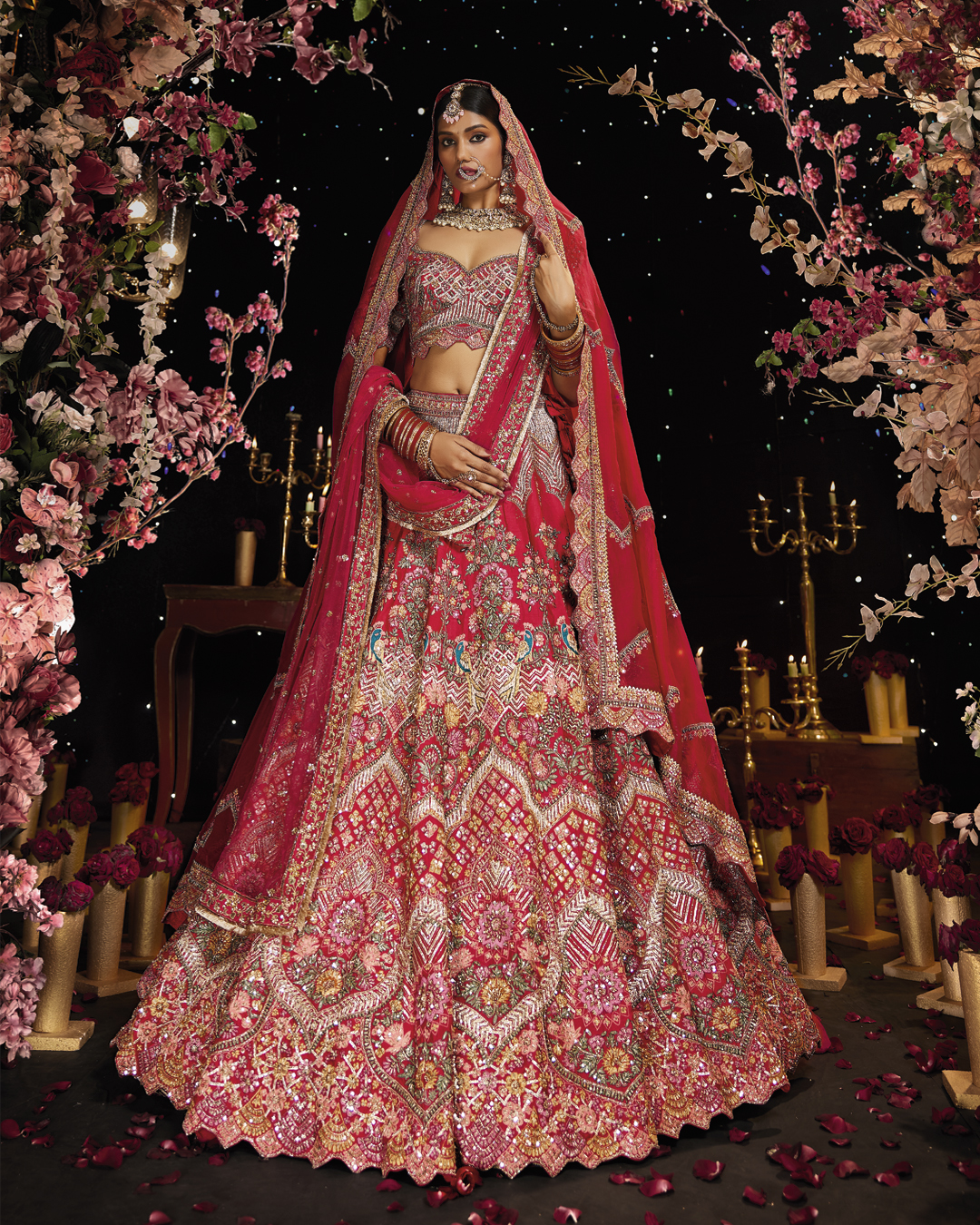 Pink Wedding Lehenga Choli in Velvet with Heavy Embroidery With Hand Work -  LC4344